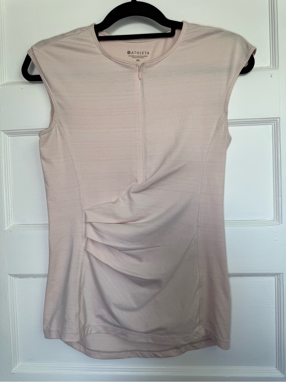 Athleta Pale Pink Sleeveless Zip-Front Active Tank with Ruching & Back Pocket XS